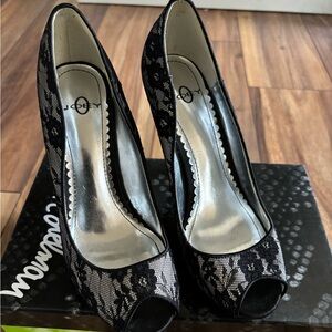 Black Lace Peep Toe Pumps